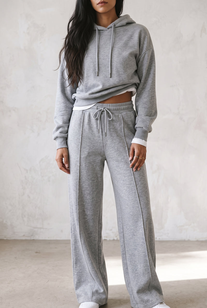 Smooth Knit Hoodie Jogger Set in Gray — studio front