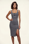 Gray Square Neck Front Slit Midi Tank Dress - Midi Dresses - Photo 2