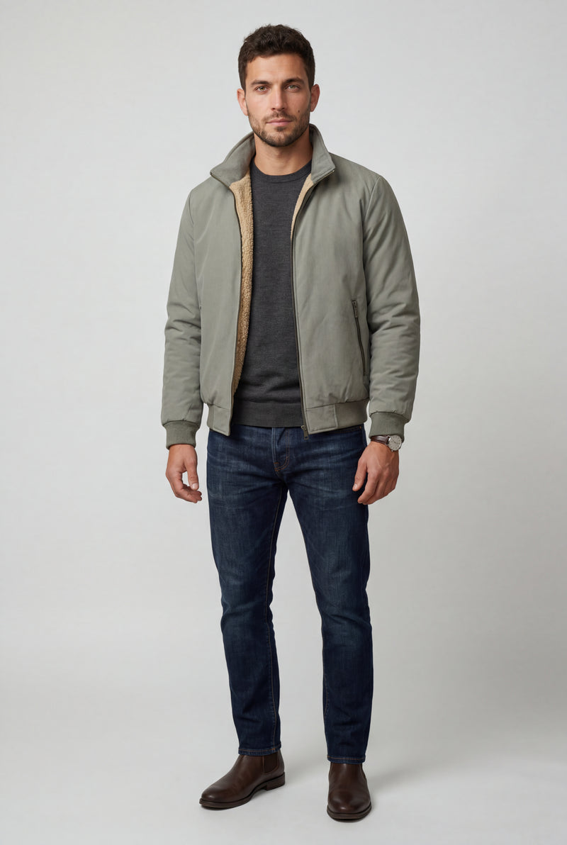Gray Stand Collar Zip-front Classic Bomber Jacket - Photo 3