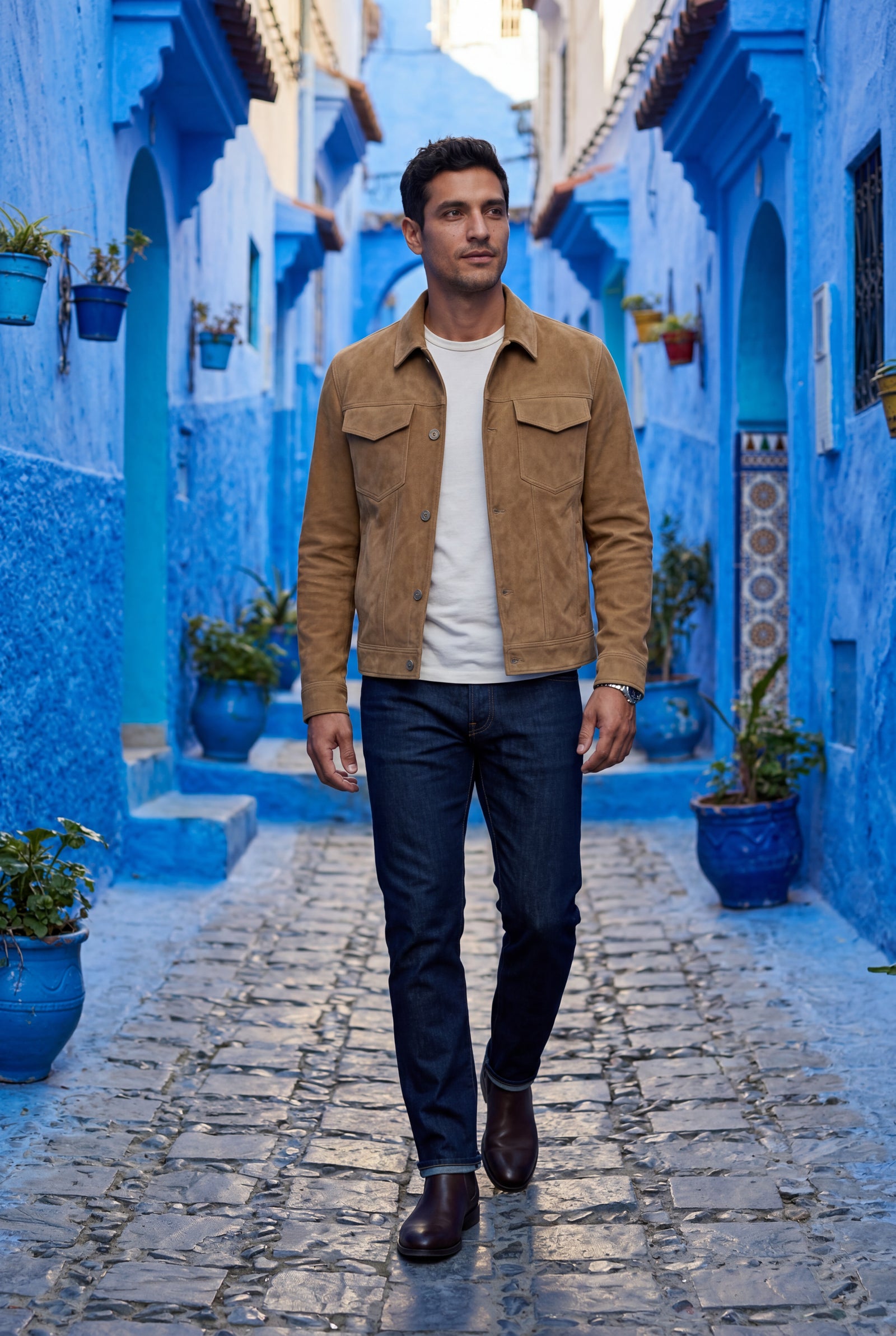 Camel Structured Trucker Jacket with Button Closure - Men's jackets - Photo 4