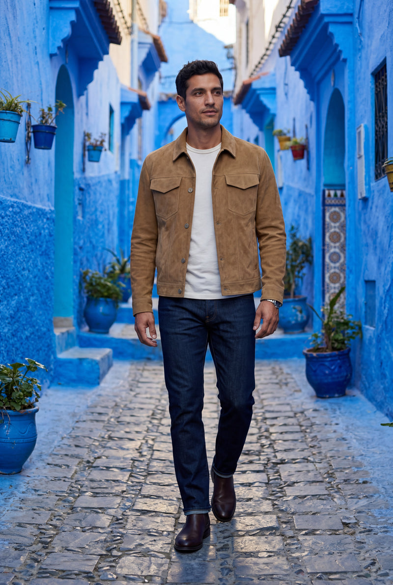 Camel Structured Trucker Jacket with Button Closure - Men's jackets - Photo 4