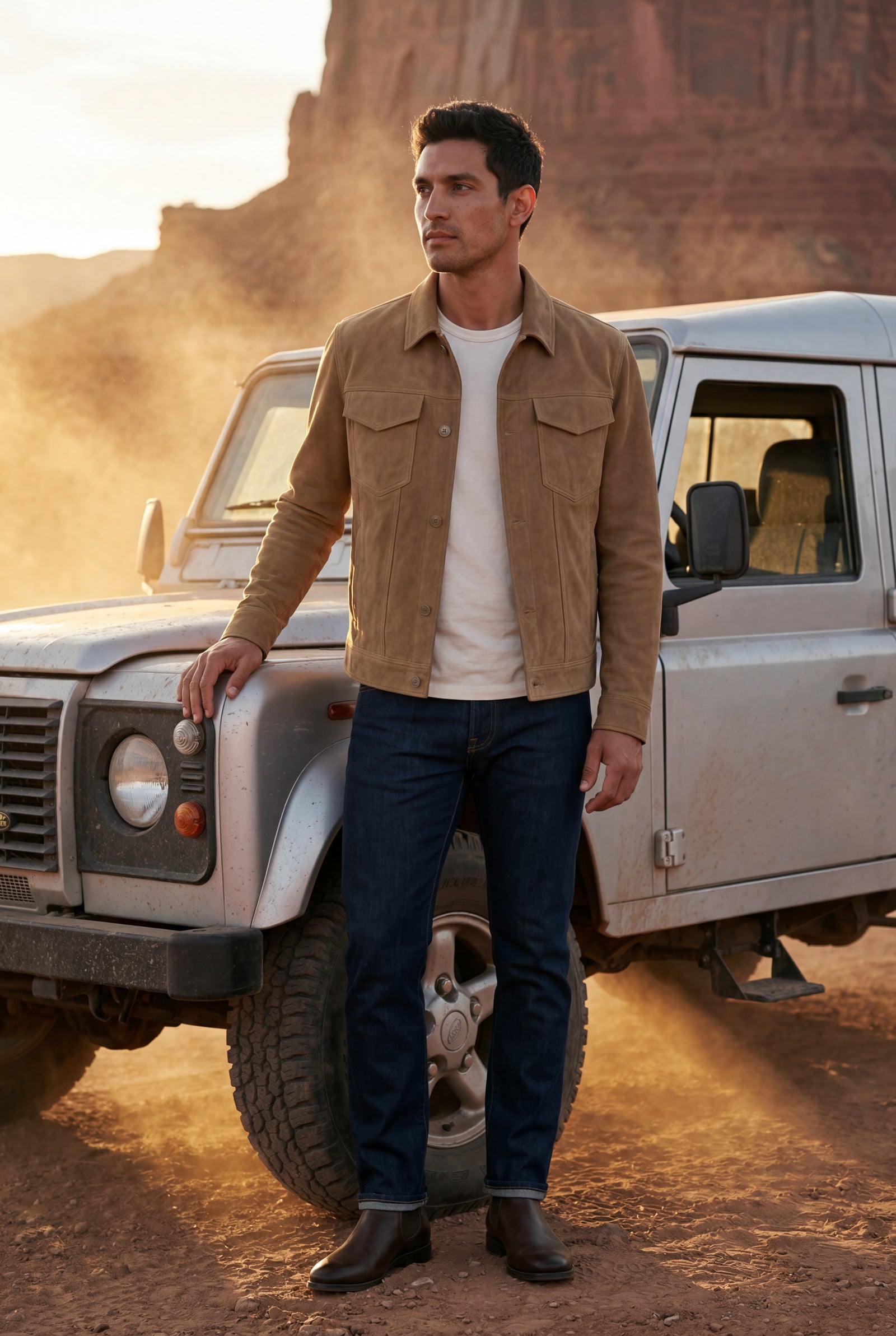 Camel Structured Trucker Jacket with Button Closure - Men's jackets - Photo 7