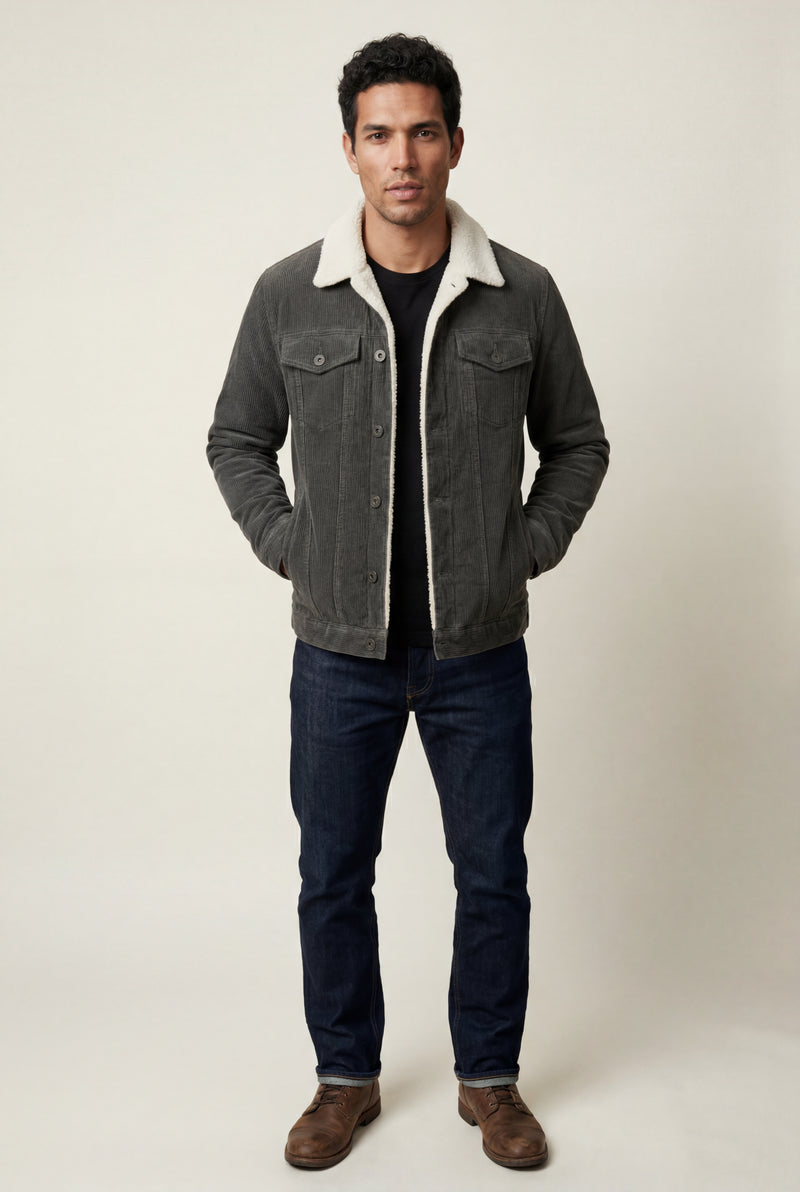 Gray Structured Trucker Jacket with Collar - Lined jackets - Photo 1