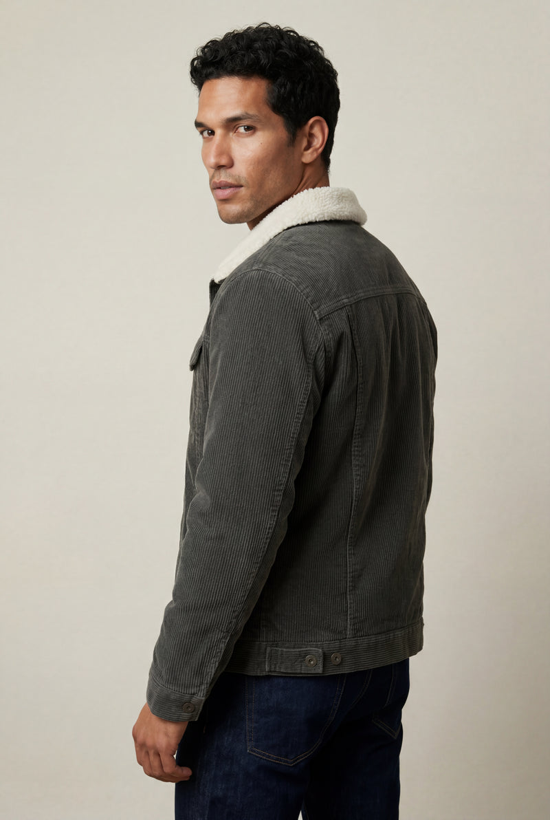 Gray Structured Trucker Jacket with Collar - Lined jackets - Photo 3