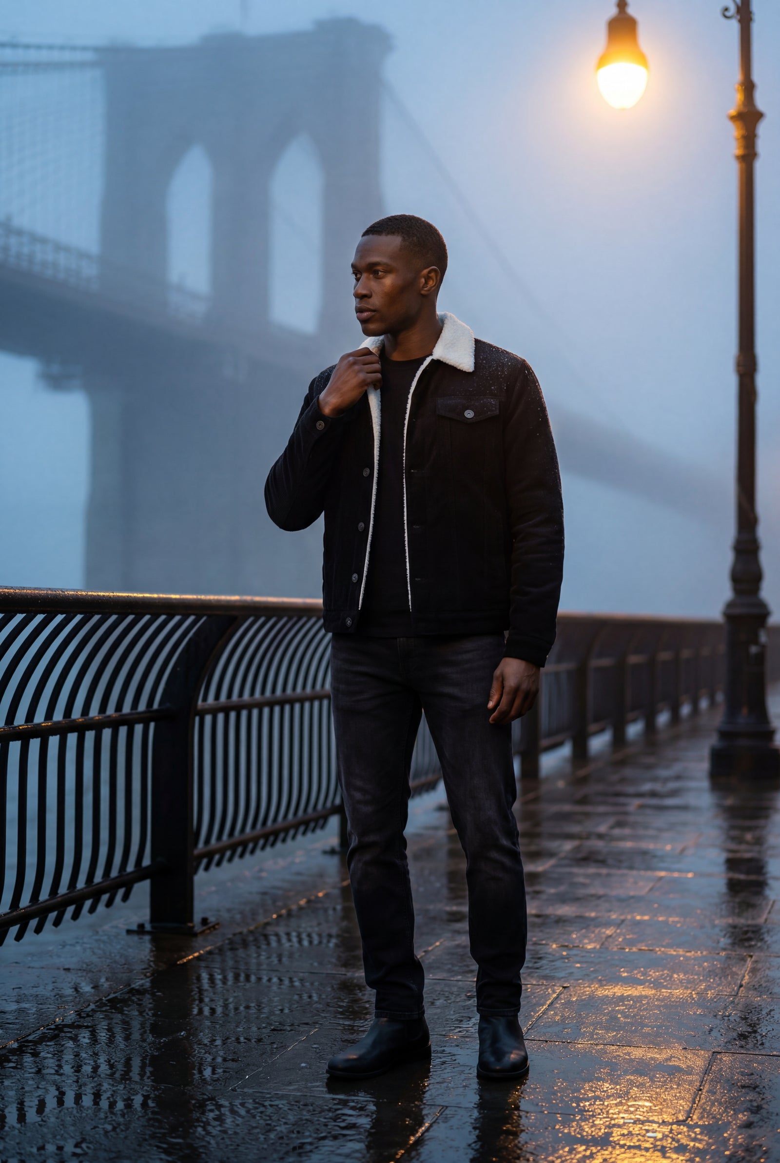 Black Structured Trucker Jacket with Collar - Lined jackets - Photo 7