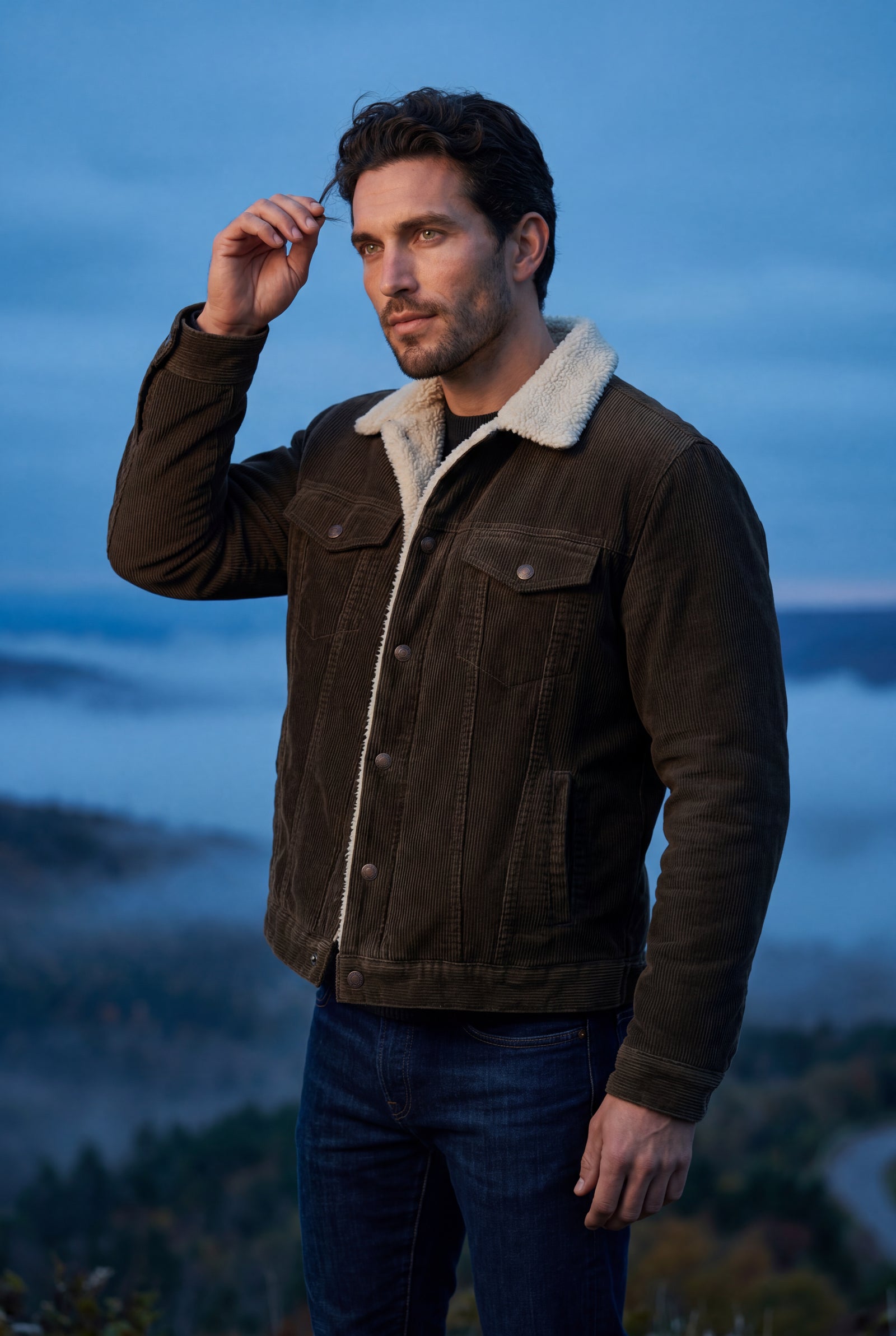 Dark Brown Structured Trucker Jacket with Collar - Lined jackets - Photo 9