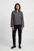 Gray Structured Zip-up Boxy Collared Jacket - Zip up jacket - Photo 3