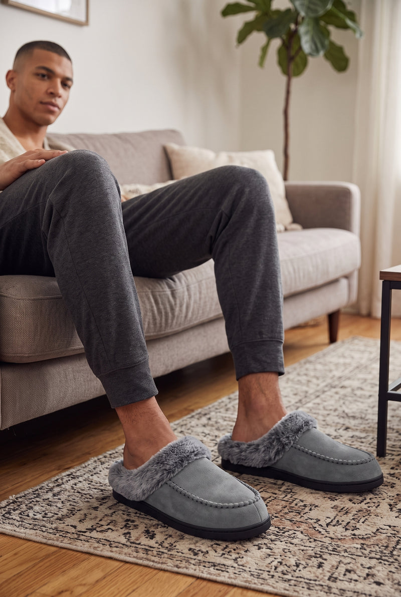 Suede Mule Slippers in Gray — lifestyle