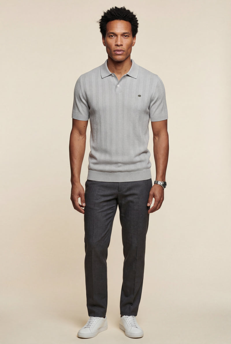 Gray Tailored Ribbed Short Sleeve Polo Shirt - Polo shirts - Photo 2
