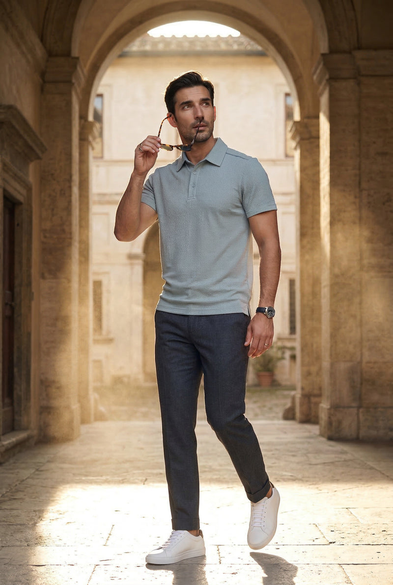 Gray Tailored Short Sleeve Polo Shirt with Flat Collar - Polo shirts - Photo 4