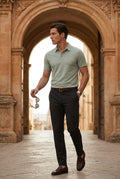Green Tailored Short Sleeve Polo Shirt with Flat Collar - Polo shirts - Photo 8