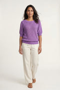 Purple Textured Relaxed Fit 3/4 Sleeve Knitted Sweater - Photo 17