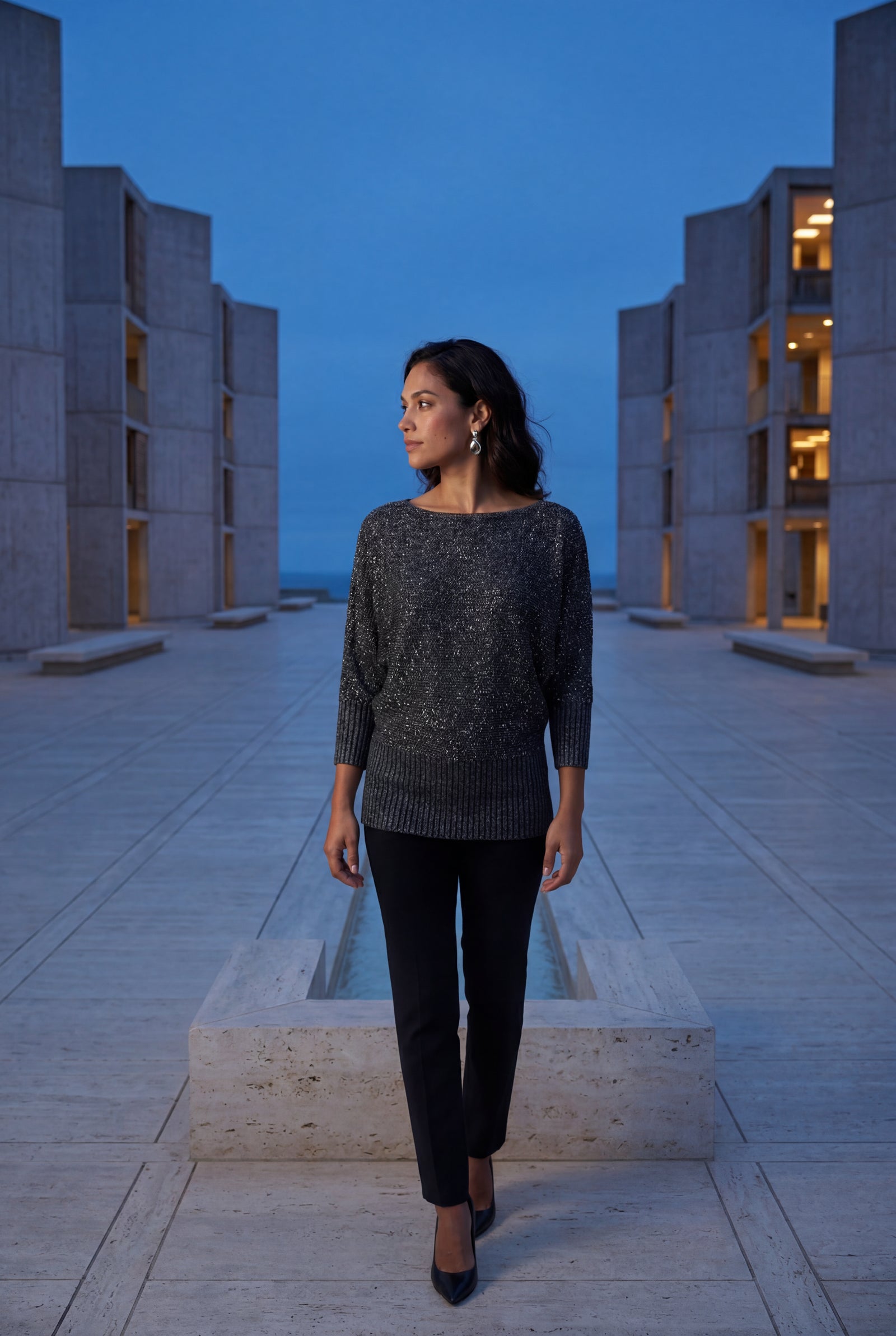 Black Textured Relaxed Fit 3/4 Sleeve Knitted Sweater - Photo 20