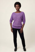 Purple Textured Relaxed Fit 3/4 Sleeve Knitted Sweater - Photo 24