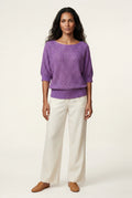 Purple Textured Relaxed Fit 3/4 Sleeve Knitted Sweater - Photo 25