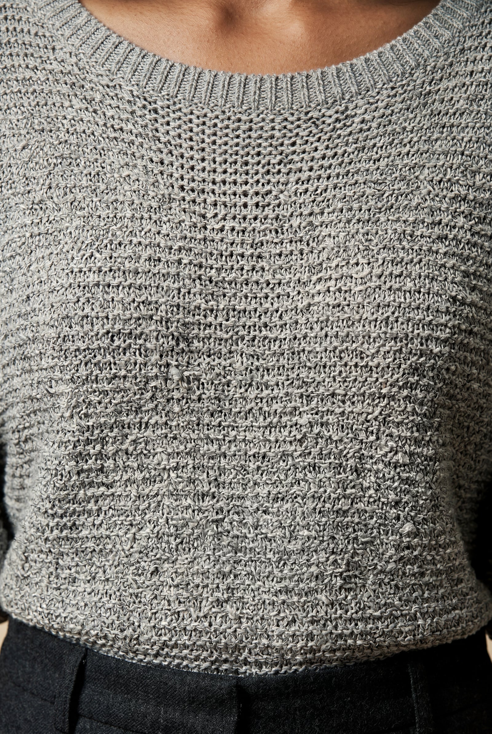 Gray Textured Relaxed Fit 3/4 Sleeve Knitted Sweater - Photo 31