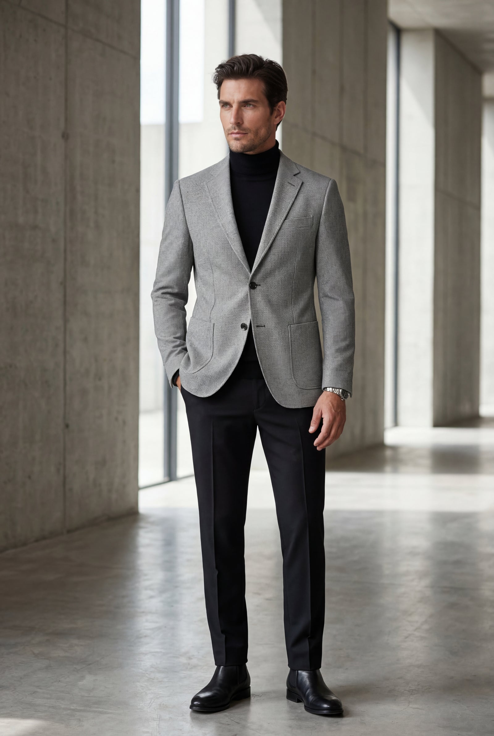 Gray Textured Slim Fit Single-breasted Blazer - Textured blazer - Photo 2