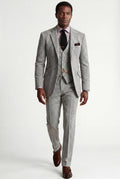 Gray Textured Three-piece Suit with Notched Lapels - Photo 10