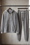 Waffle-Knit Hoodie Set in Gray — studio front