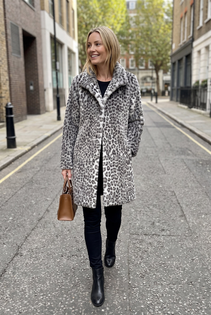 Women's Coat Leopard Print Slim Fit in Gray — ugc shot