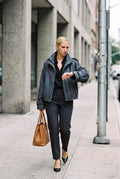Women's Cropped Coat Stand Collar in Gray — secondary lifestyle