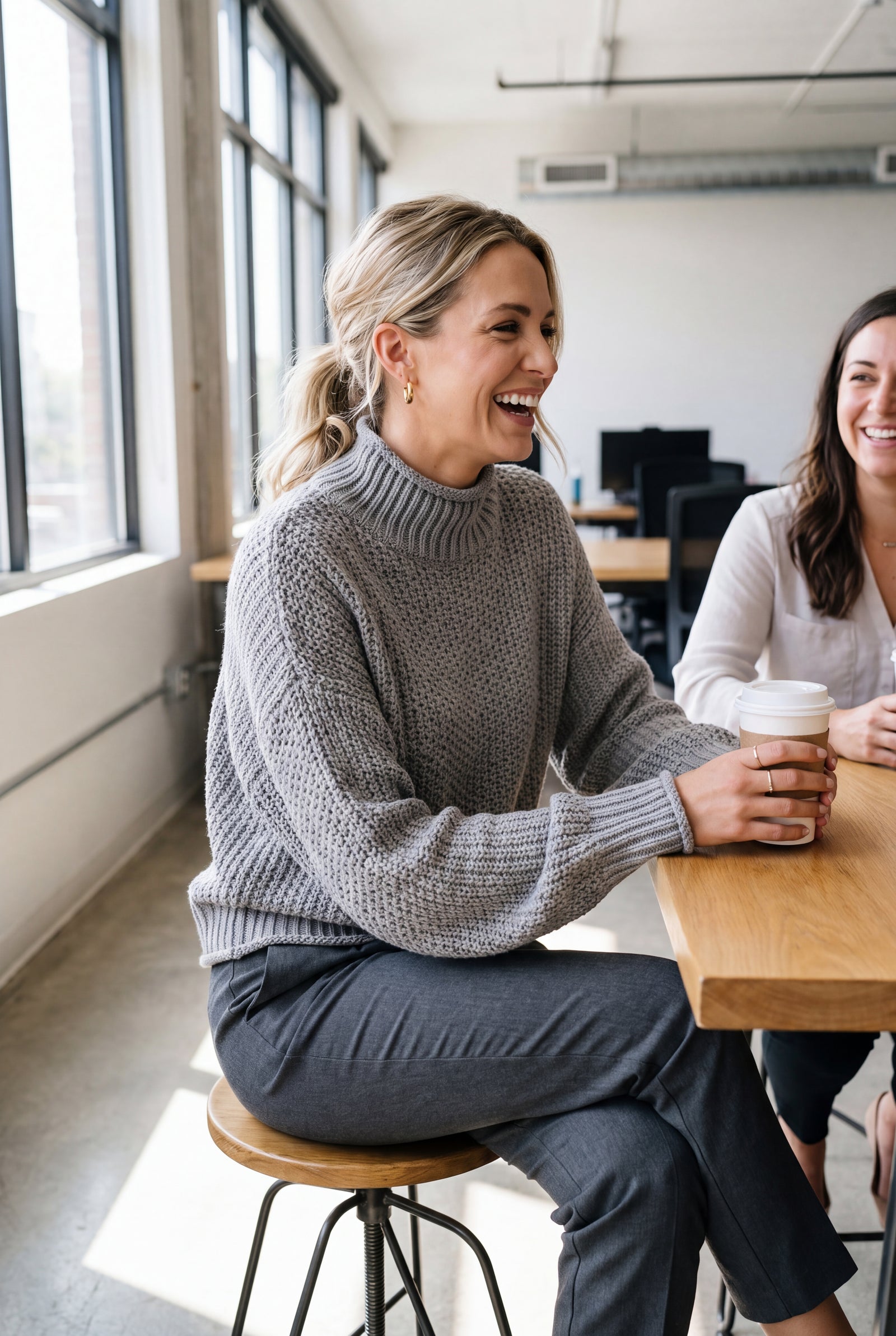 Women's Pullover High Collar in Gray — office candid
