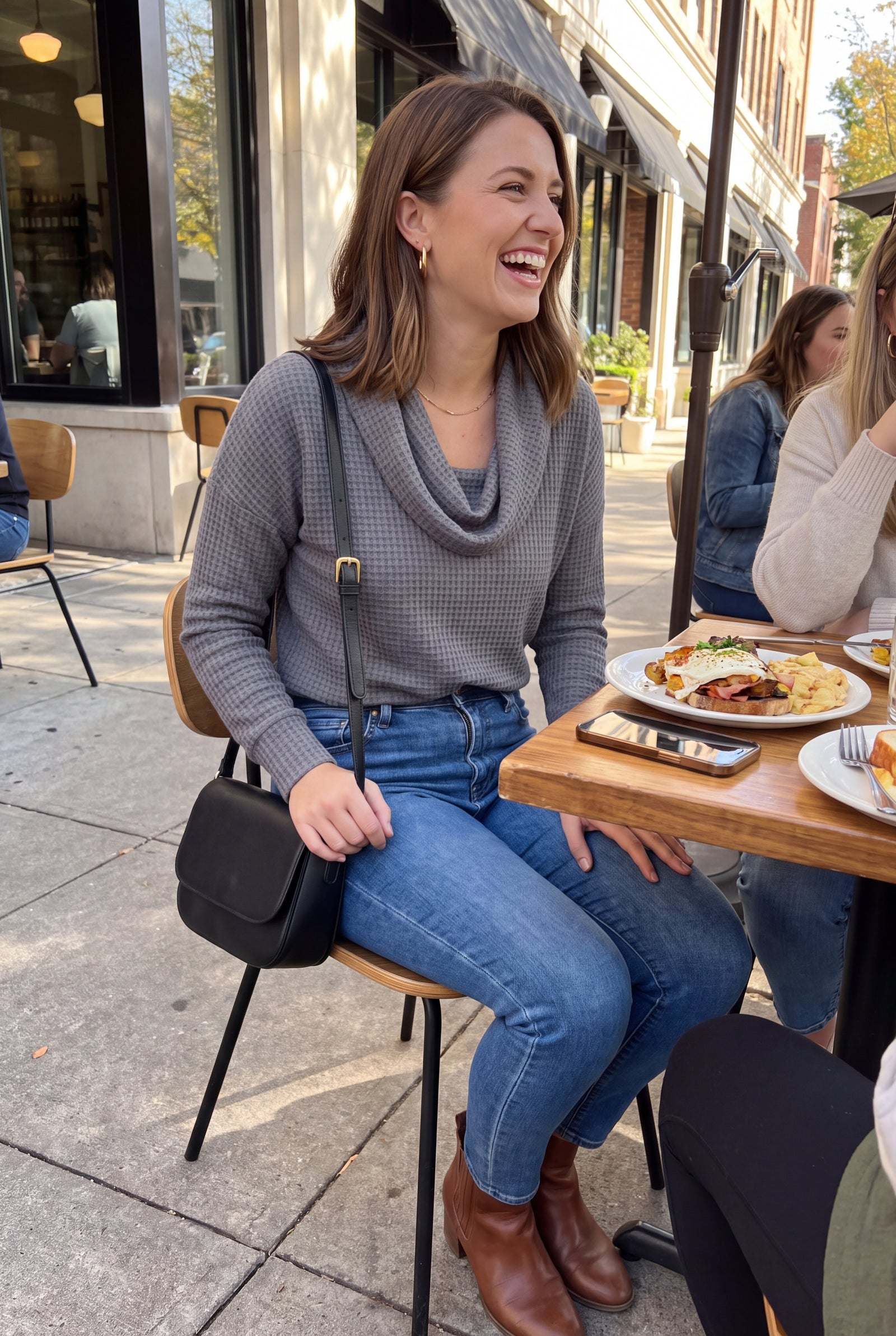 Women's Pullover Shawl Collar Waffle Knit in Gray — secondary ugc