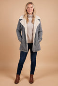 Women's Winter Coat Long Chic Style in Gray — studio front