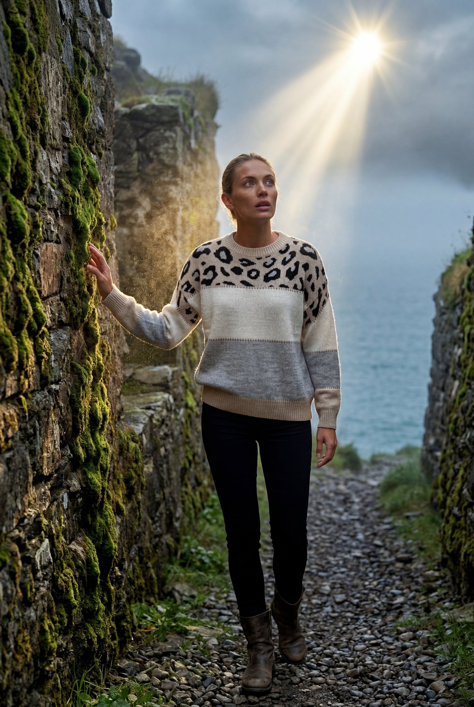 Apricot Women's Color-Block Leopard Jacquard Crew Neck Sweater - Knitted sweaters - Photo 10