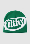 Acrylic Knit Beanie in Green — studio front
