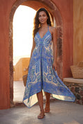 Blue Boho Handkerchief Hem Halter Maxi Dress with Open Back - Photo 7