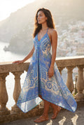 Blue Boho Handkerchief Hem Halter Maxi Dress with Open Back - Photo 9