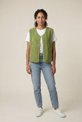 Green Boxy Snap-button Vest with Contrast Edge Trim - Vests - Photo 9