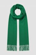Cashmere Fringed Scarf in Green — studio front