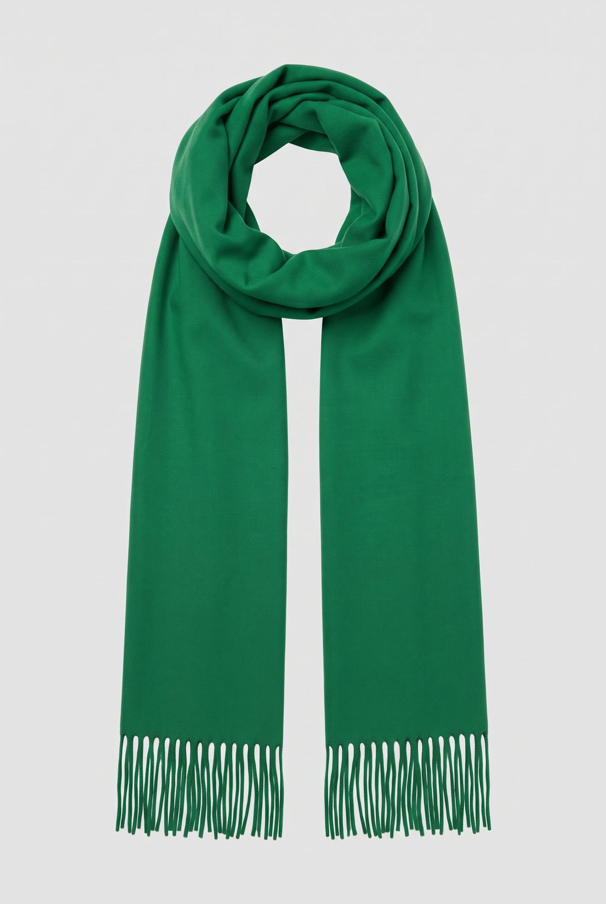 Cashmere Fringed Scarf in Green — studio front
