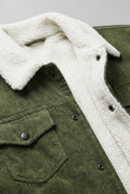 Corduroy Sherpa-Lined Trucker Jacket in Green — back