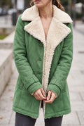 Faux-Shearling Button-Front Coat in Green — studio front