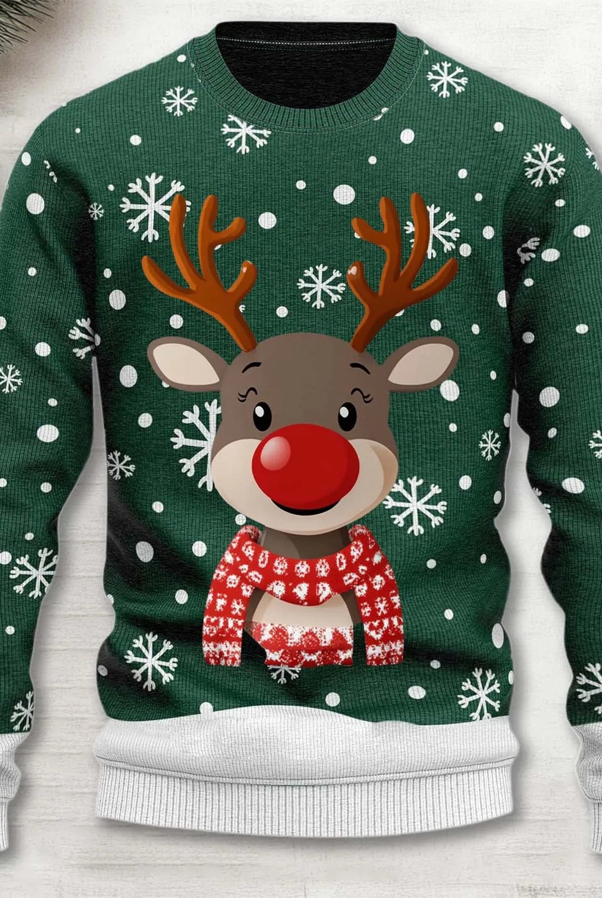 Festive Knit Sweater in Green — front view