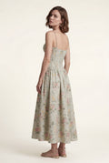 Green Floral Corset Bodice Midi Dress with Spaghetti Straps - Photo 2