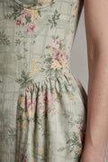 Green Floral Corset Bodice Midi Dress with Spaghetti Straps - Photo 6
