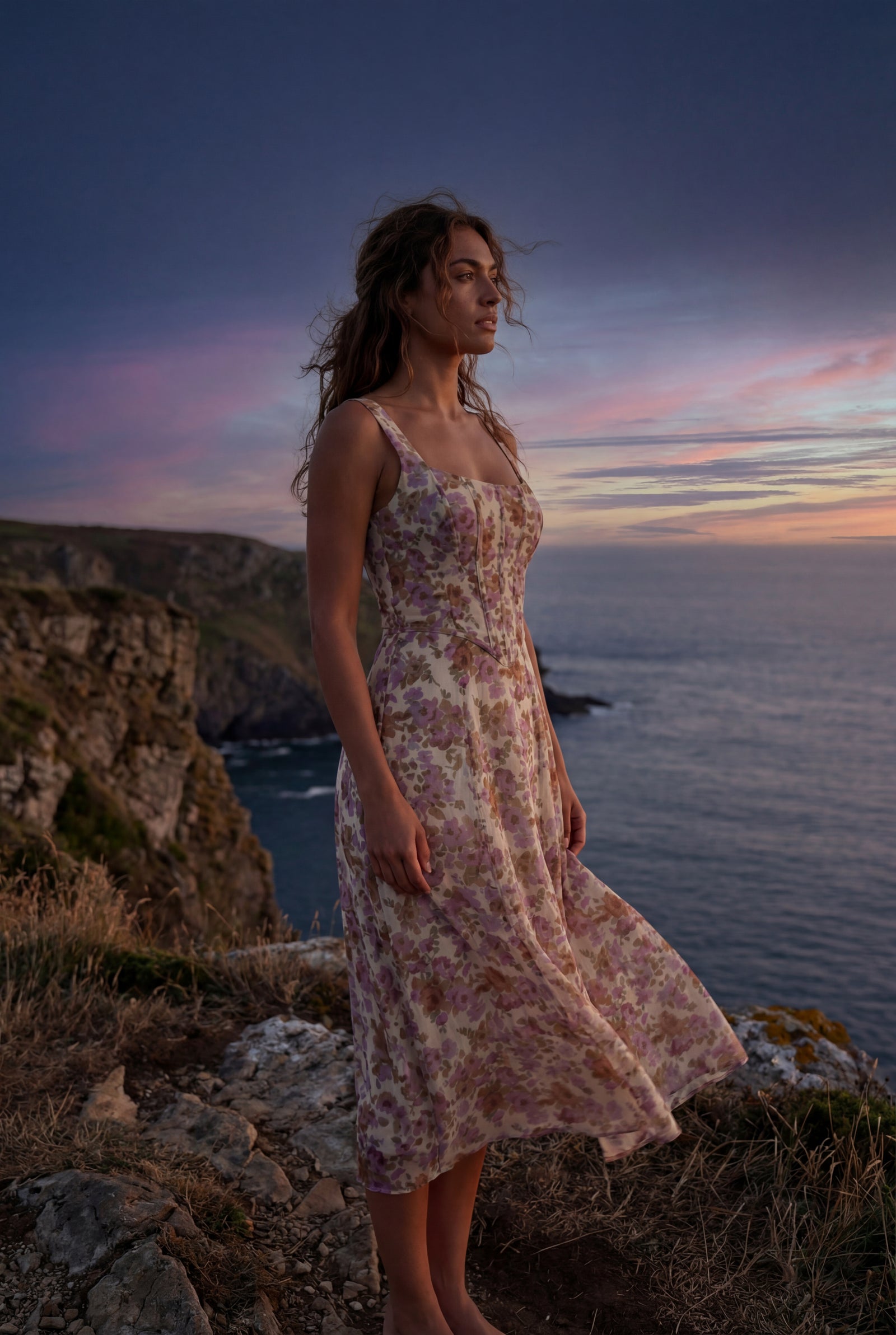 Orange Floral Square Neck A-line Midi Dress with Flutter Straps - Wedding dress - Photo 8