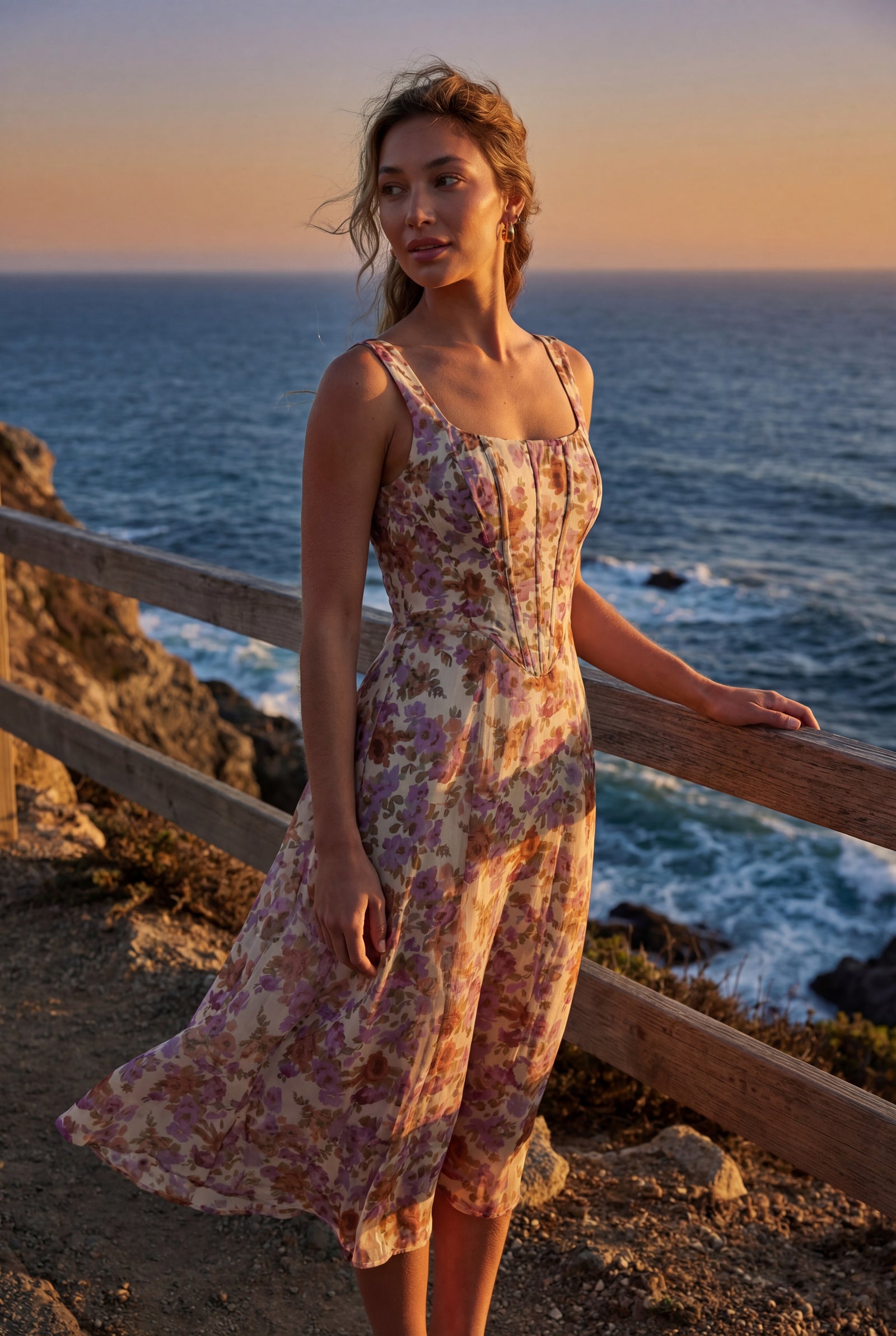 Floral Square Neck A-line Midi Dress with Flutter Straps - Wedding dress - Photo 9