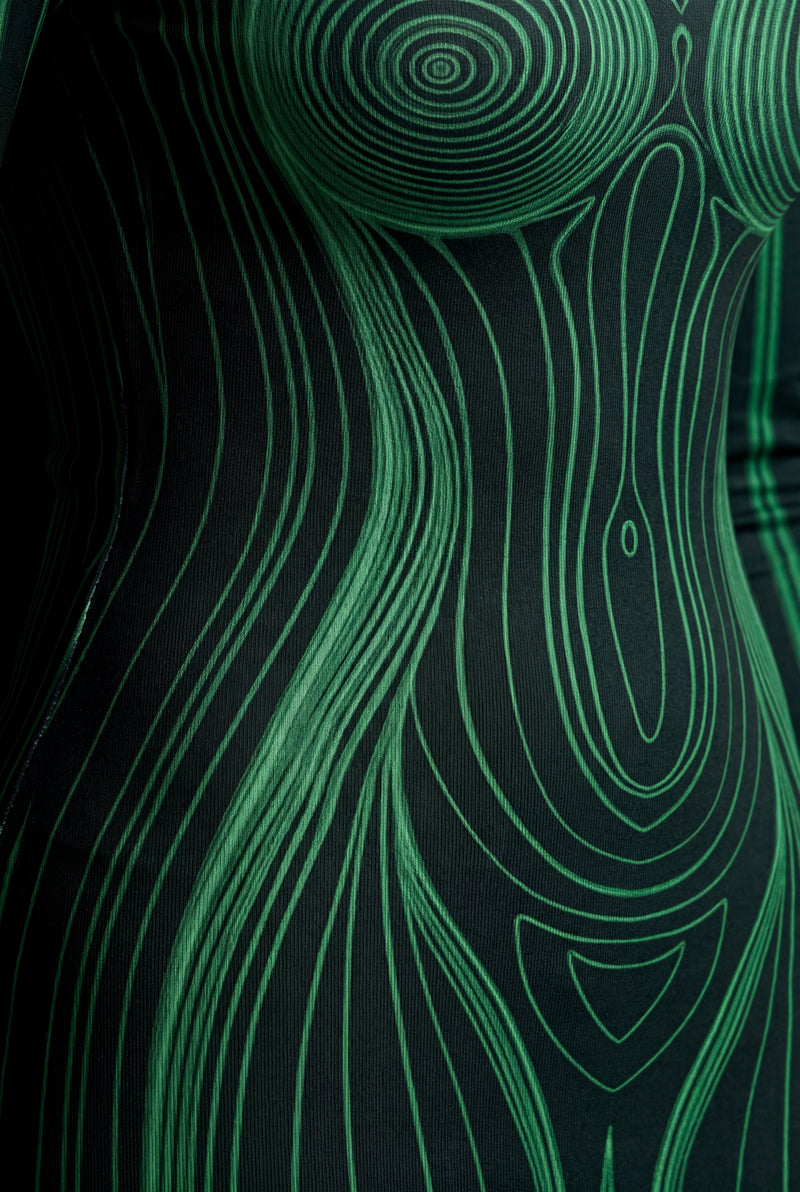 Green Illusion Contour Print Bodycon Maxi Dress - Photo 3