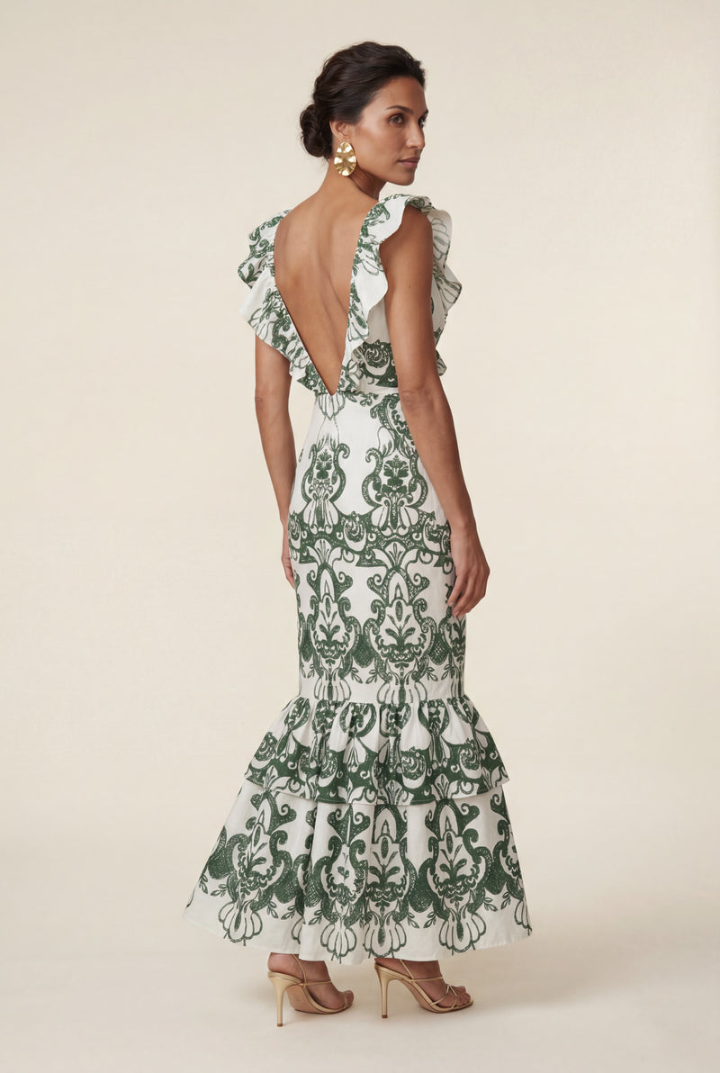 Green Ivory Green Embroidered Ruffle-trim Maxi Dress - Photo 2