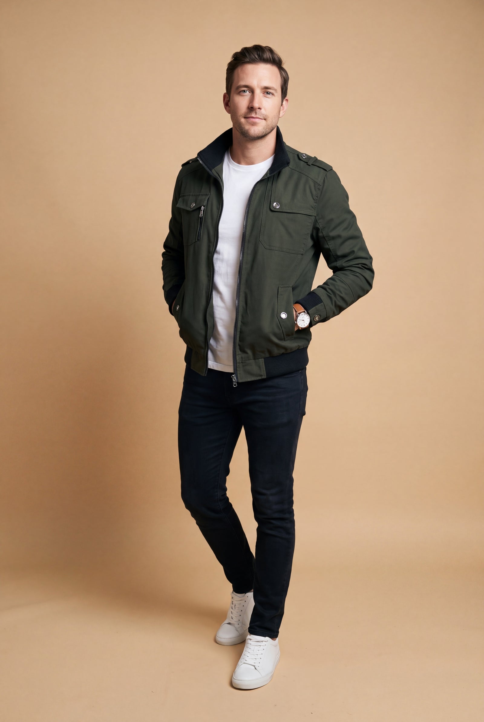 Men's Bomber Jacket Classic Fit in Green — studio bomber