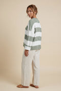 Green Oversized Chunky Striped Crewneck Sweater - Knit sweaters - Photo 6