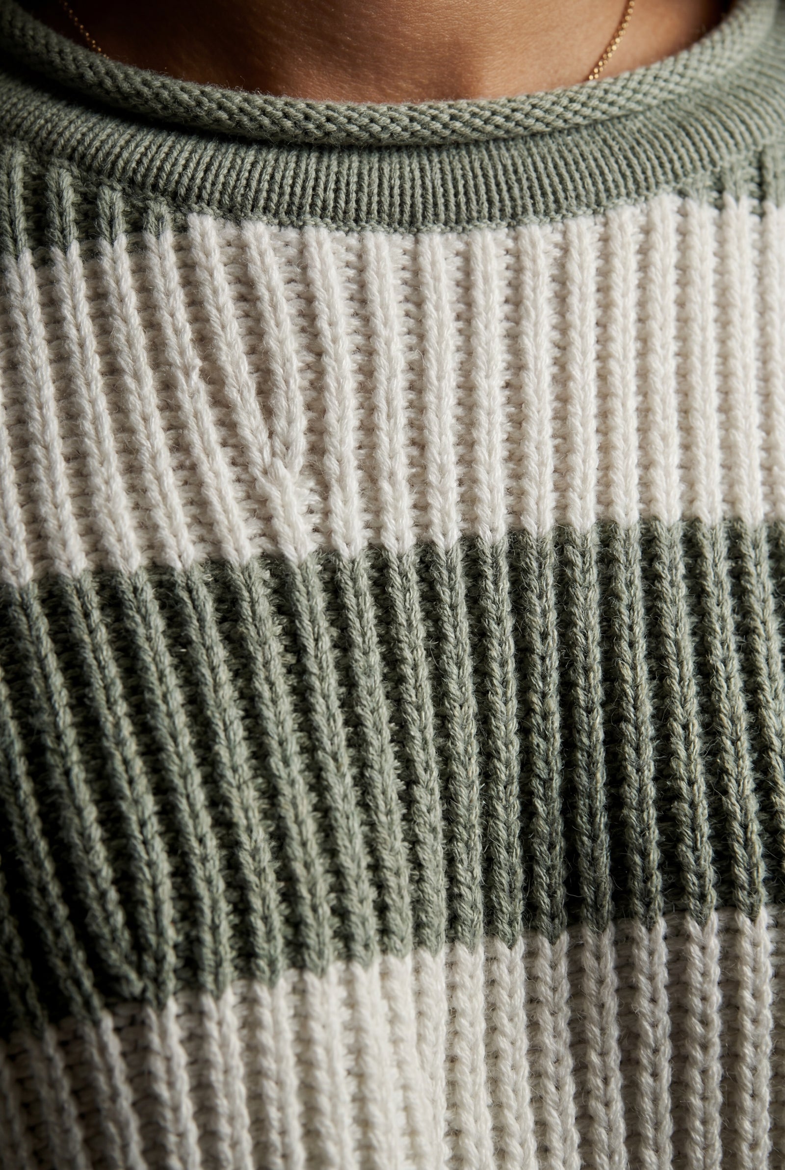 Green Oversized Chunky Striped Crewneck Sweater - Knit sweaters - Photo 9