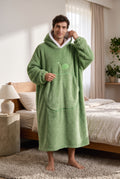 Oversized Plush Blanket Hoodie in Green — studio front