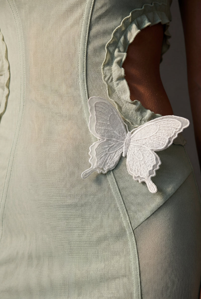 Green Pale Sage Green Mermaid Maxi Dress with Butterfly Applique - Mermaid dress - Photo 3