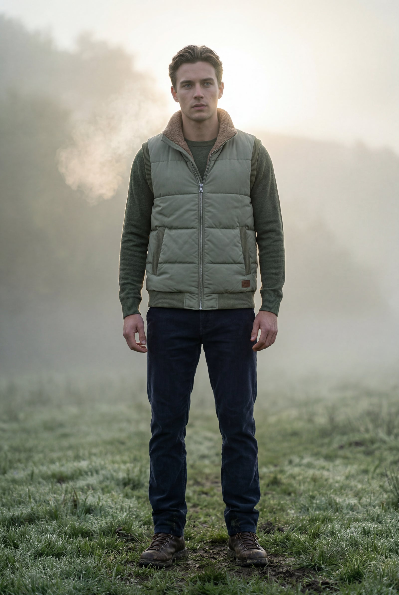 Khaki Quilted Puffer Vest with -lined Collar - Vests - Photo 10